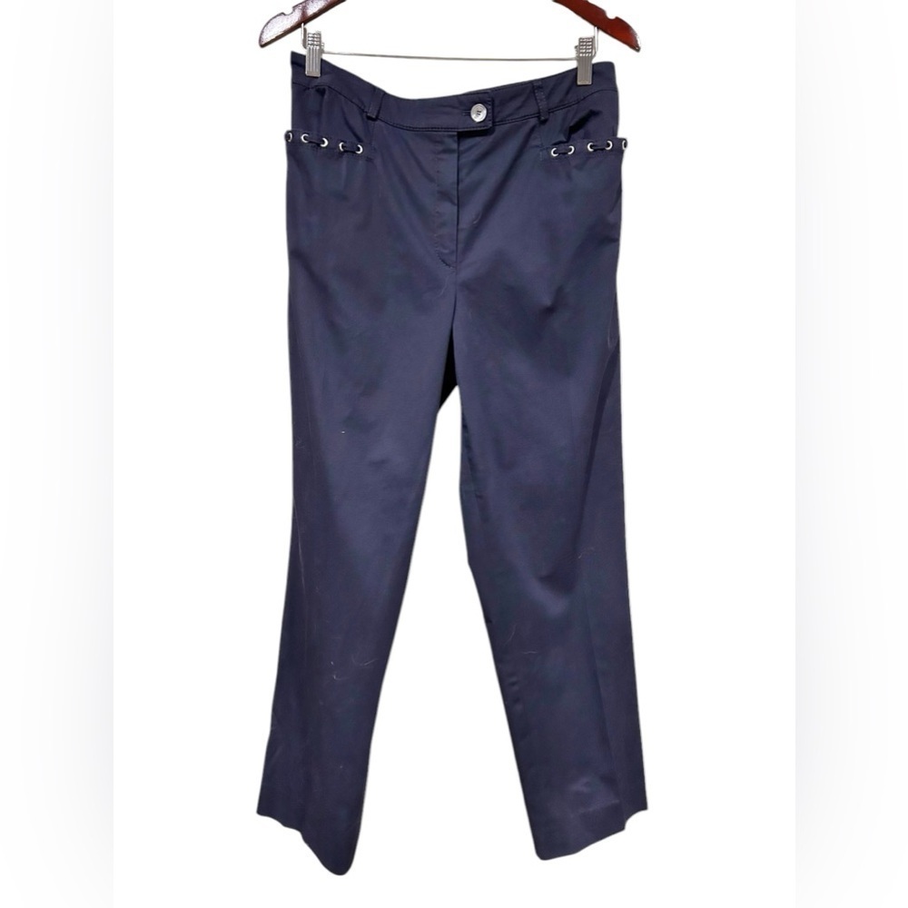 Basler Pants Size 42 Navy Blue Straight Leg Dress Pants Pocket Details Career